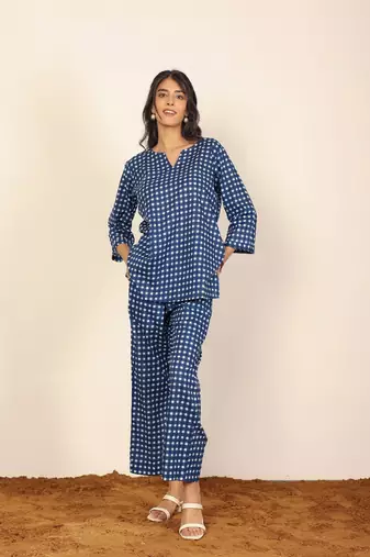 Multicolor geometric two piece set kurta style co-ord set