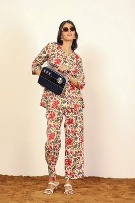 Multicolor floral print two piece sets short kurta style co-ord set 3