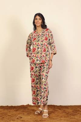 Multicolor floral print two piece sets short kurta style co-ord set 6