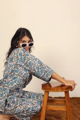 Multicolor floral print two piece sets short kurta style co-ord set 1
