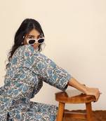 Multicolor floral print two piece sets short kurta style co-ord set