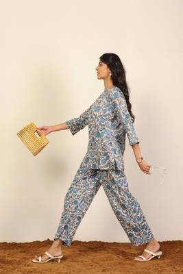Multicolor floral print two piece sets short kurta style co-ord set 3