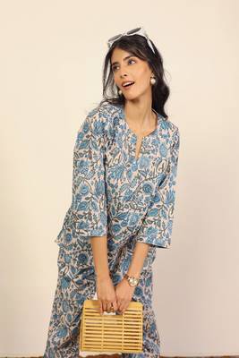 Multicolor floral print two piece sets short kurta style co-ord set 5