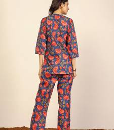 Blue multicolor floral print two piece sets short kurta style co-ord set