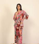 Pink and multicolor printed two piece sets kurta style co-ord set