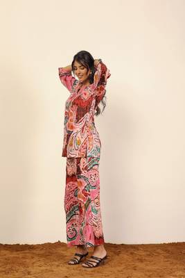 Pink and multicolor printed two piece sets kurta style co-ord set 4