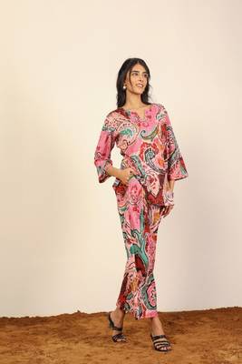 Pink and multicolor printed two piece sets kurta style co-ord set 5