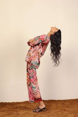 Pink and multicolor printed two piece sets kurta style co-ord set 6