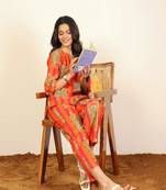 Orange and multicolor tiger print two piece sets kurta style co-ord set