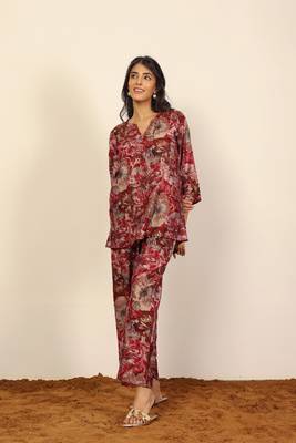 Pink and multi floral work two piece sets kurta style co-ord sets 6