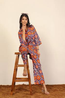 Orange and multicolor floral print co-ord set 1