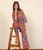 Orange and multicolor floral print co-ord set