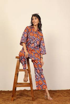 Orange and multicolor floral print co-ord set 3