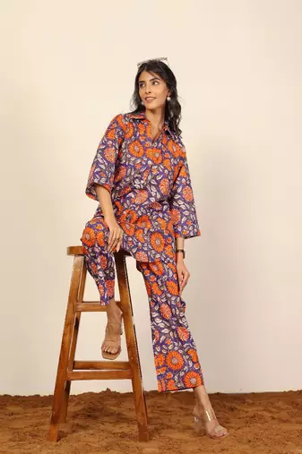 Orange and multicolor floral print co-ord set