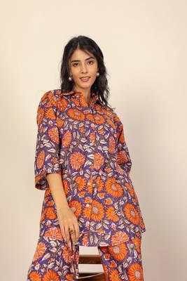 Orange and multicolor floral print co-ord set 4