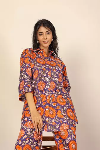 Orange and multicolor floral print co-ord set