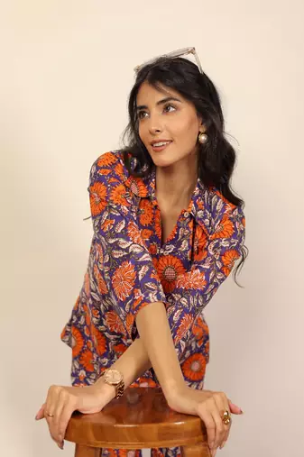 Orange and multicolor floral print co-ord set