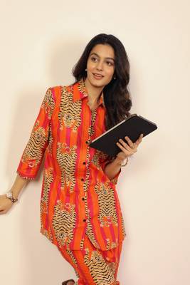 Orange and multicolor tiger print co-ord sets 1