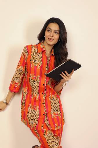 Orange and multicolor tiger print co-ord sets
