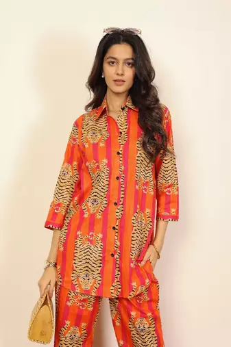 Orange and multicolor tiger print co-ord sets