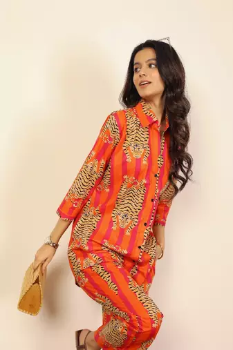 Orange and multicolor tiger print co-ord sets
