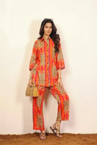Orange and multicolor tiger print co-ord sets
