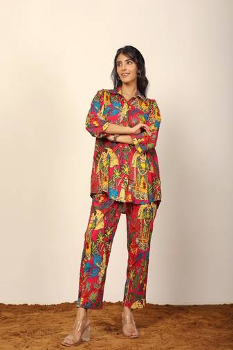Multicolor jungle theme print co-ord set