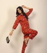 Red and multicolor floral print co-ord set