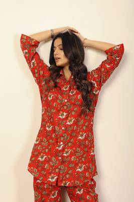 Red and multicolor floral print co-ord set 4