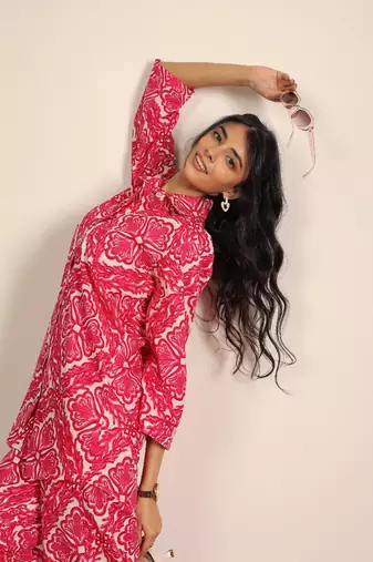 Red and white geometric two piece set co-ord set