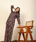 Black and multi floral print two piece set co-ord set