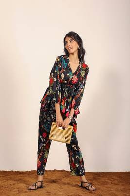 Black and multi floral work two piece sets co-ord sets 1