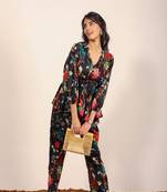 Black and multi floral work two piece sets co-ord sets