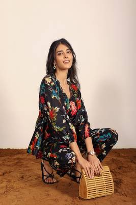 Black and multi floral work two piece sets co-ord sets 4