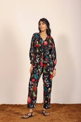 Black and multi floral work two piece sets co-ord sets 6