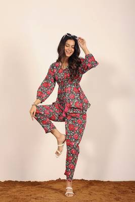 Pink and multi floral work two piece sets co-ord sets 3