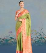 Olive green weaving banarasi tissue silk Blend saree