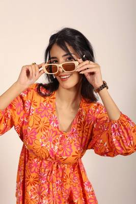 Orange and multi floral work two piece sets style co-ord sets 3
