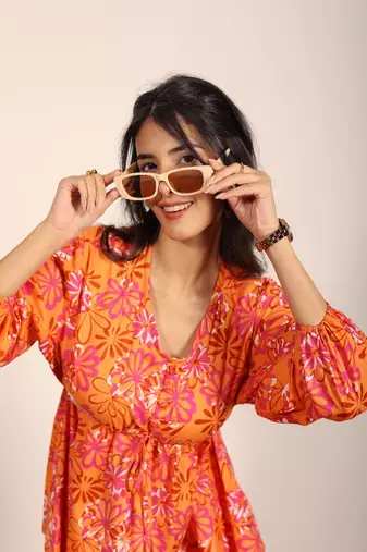 Orange and multi floral work two piece sets style co-ord sets