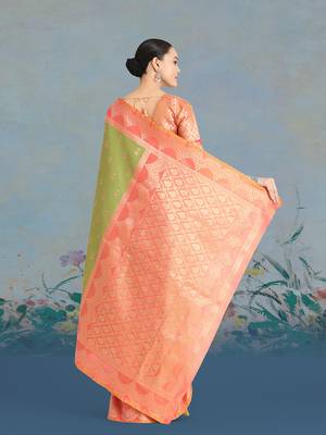 Olive green weaving banarasi tissue silk blend saree 5