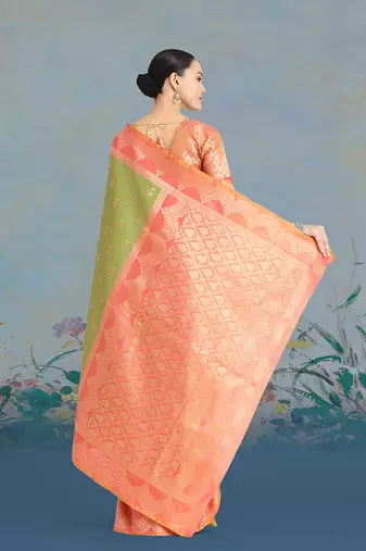 Olive green weaving banarasi tissue silk blend saree