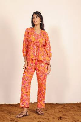 Orange and multi floral work two piece sets style co-ord sets 1