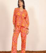 Orange and multi floral work two piece sets style co-ord sets