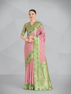Mauve pink weaving banarasi tissue silk Blend saree 1