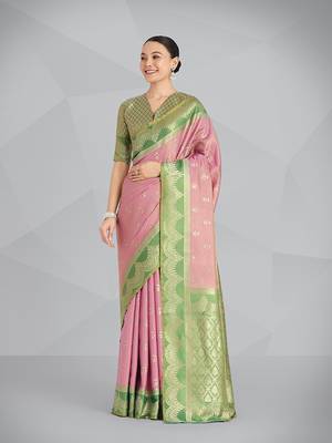 Mauve pink weaving banarasi tissue silk Blend saree 2