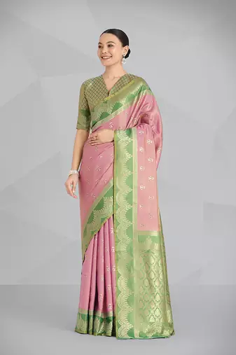 Mauve pink weaving banarasi tissue silk Blend saree