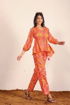 Orange and multi floral work two piece sets style co-ord sets 6