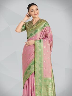 Mauve pink weaving banarasi tissue silk Blend saree 3