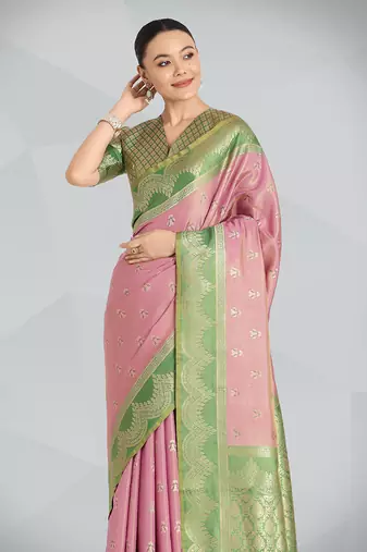 Mauve pink weaving banarasi tissue silk Blend saree