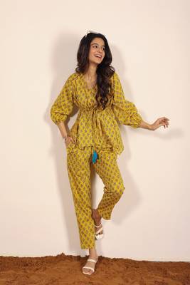 Yellow and multi geometric work two piece sets co-ord sets 1